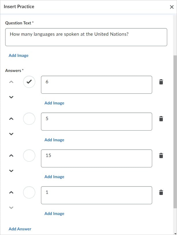 An example of a selected correct  answer for the Multiple Choice practice