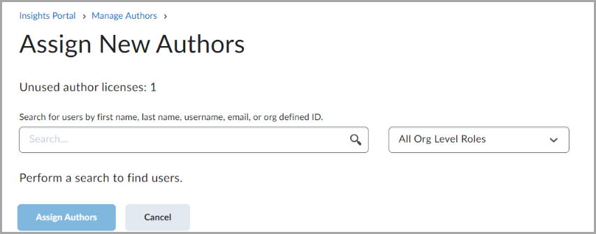 Search for the user you want to assign a licence, then click Assign Authors