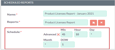 The date and time options in the Schedule field