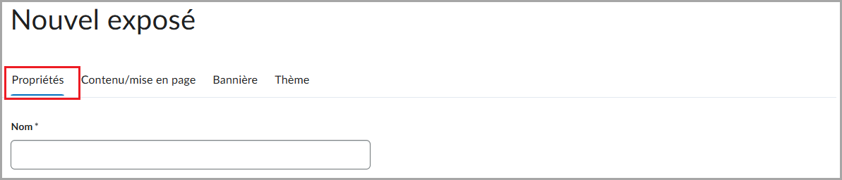 Mise à jour de l'onglet dans la fenêtre Portefeuille électronique pour la création d'un nouvel exposé.