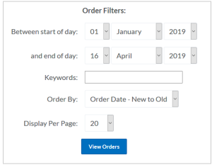 The Order Filters with the View Orders search button below