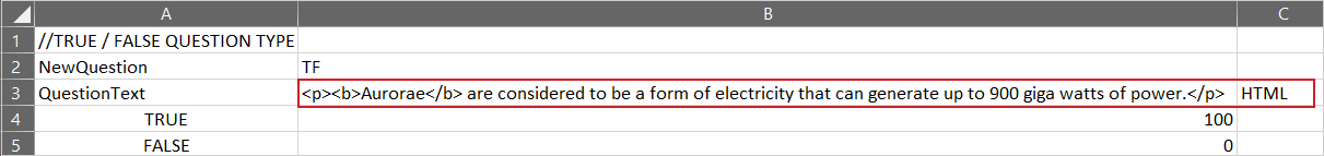 Uma imagem de HTML adicionada diretamente ao modelo de arquivo CSV.