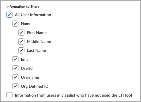 Selecting All User Information automatically selects all child user information options
