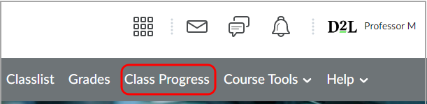 The Class Progress tool on the course-level navbar.