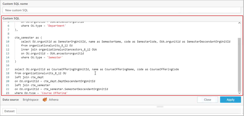 Script your code in the text field or copy and paste it from existing code in another authoring space.