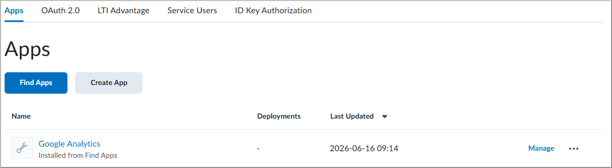 Página de aplicativos do Brightspace exibindo um aplicativo compatível com LTI disponível para instalação.