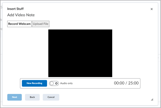 The Insert Video Note dialog box.