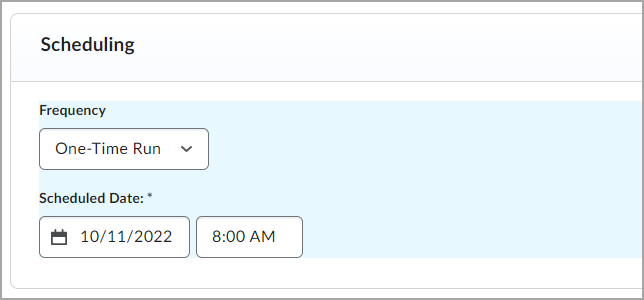 The Scheduling block with the Frequency dropdown menu expanded