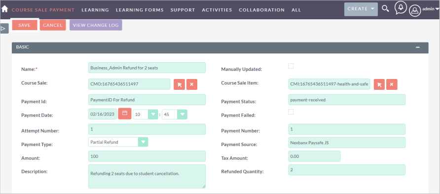 The refund details with the Save button above