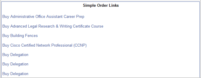 The Simple Order Links page with links to buy different courses directly