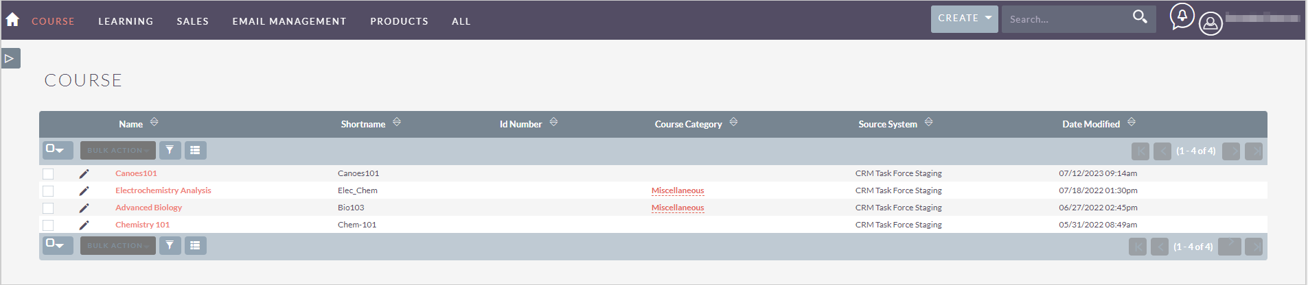 The Course record dashboard