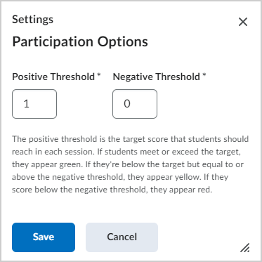 The Participation Options dialog.