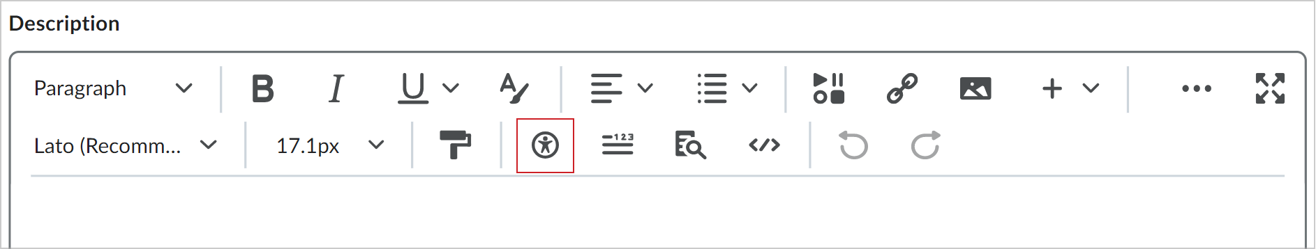 The Accessibility Checker in Brightspace Editor.