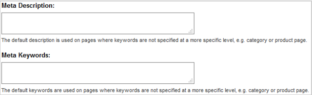 Os campos Meta Description e Meta Keywords.