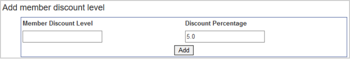 The Add member discount level page showing the fields for creating a discount