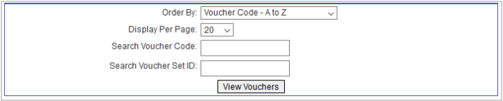 De invoervelden voor het zoeken naar vouchers met de knop Vouchers bekijken daaronder