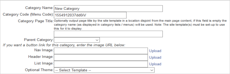 The General Settings page contains input fields for creating a new category.