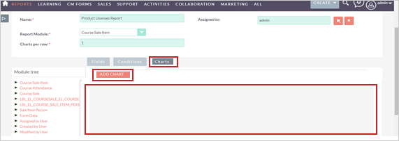 The Charts and Add Chart buttons on a report creation page