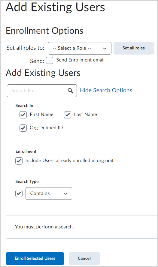 The Add Existing Users page.