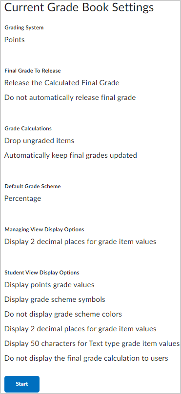 Configuración del cuaderno de calificaciones actual