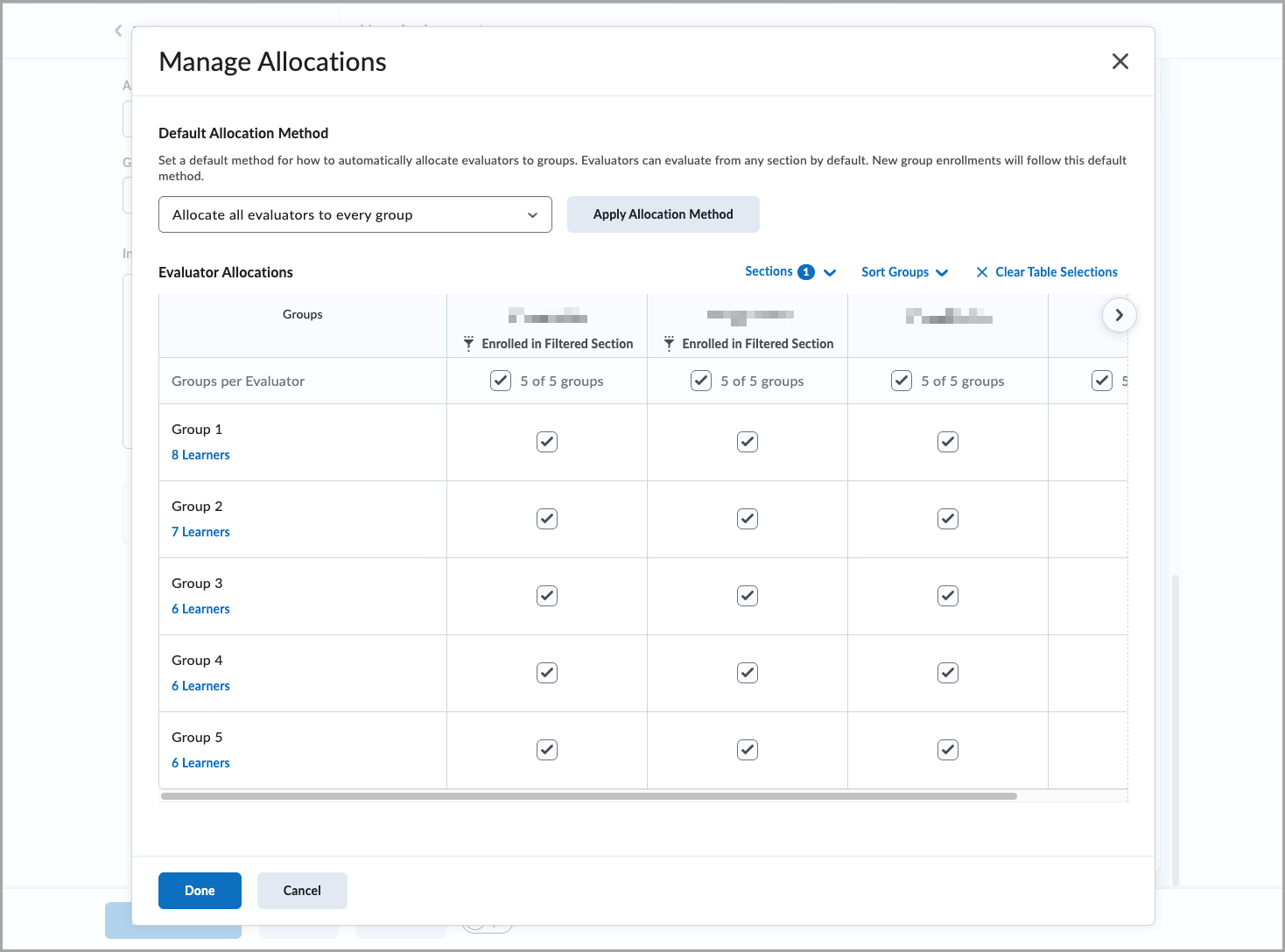 Si cambia entre asignaciones individuales y de equipos de trabajo, se eliminarán todos los ajustes de Evaluación avanzada que se hayan configurado anteriormente.