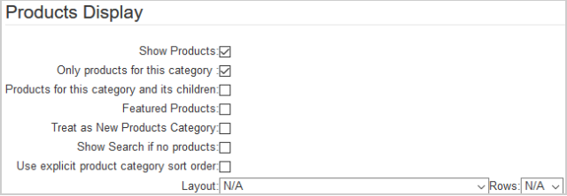 La page Affichage des produits présente les options de personnalisation de la façon dont les produits sont affichés