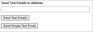 The Send Test Email to Address field with the Send Test Emails and Send Simple Test Email buttons below