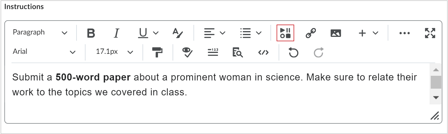 The Insert Stuff icon in Brightspace Editor