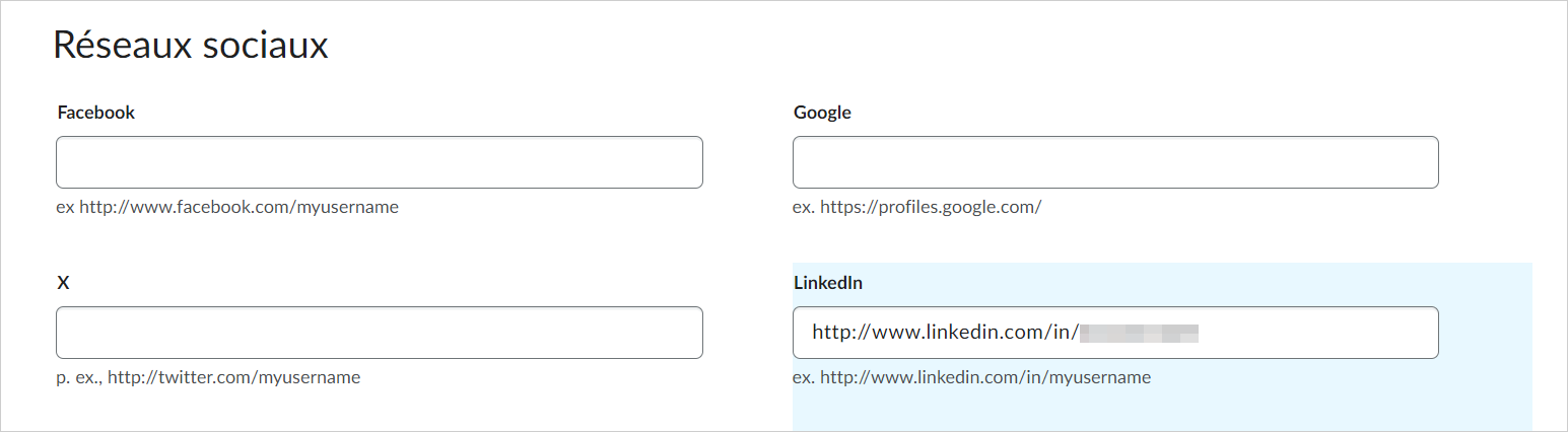 L’option vous permettant d'ajouter votre compte de réseau social.