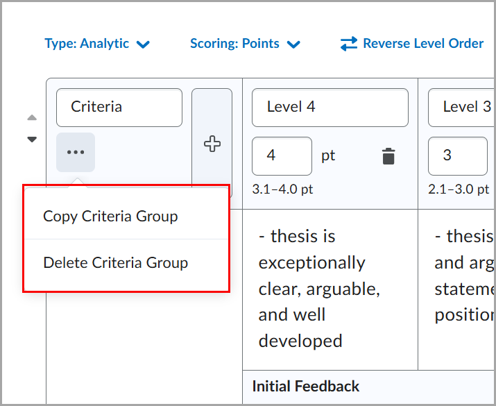 The Copy Criteria Group and Delete Criteria Group options are available in the action menu on the Criteria Group header.