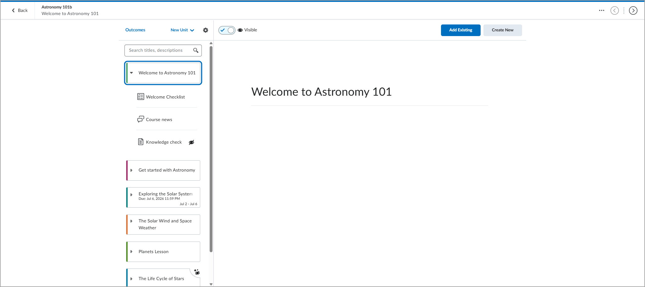 Non-enhanced Table of Contents displayed in the New Content Experience