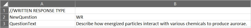 An example of a CSV file with a written response question added.