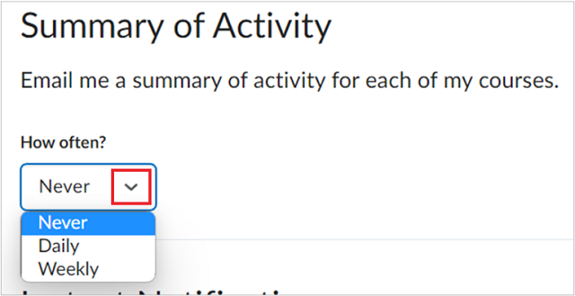 The option to select the periodic Summary of Activity.