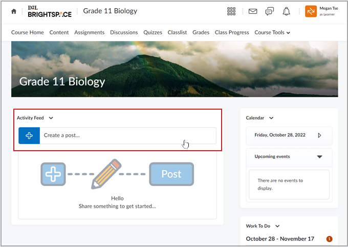 The Activity Feed widget with Create a Post highlighted