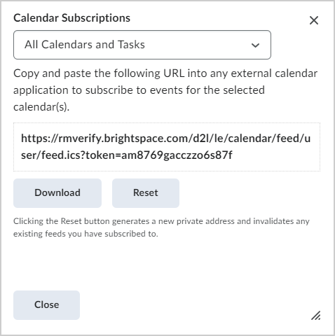 The Calendar Subscriptions dialog.