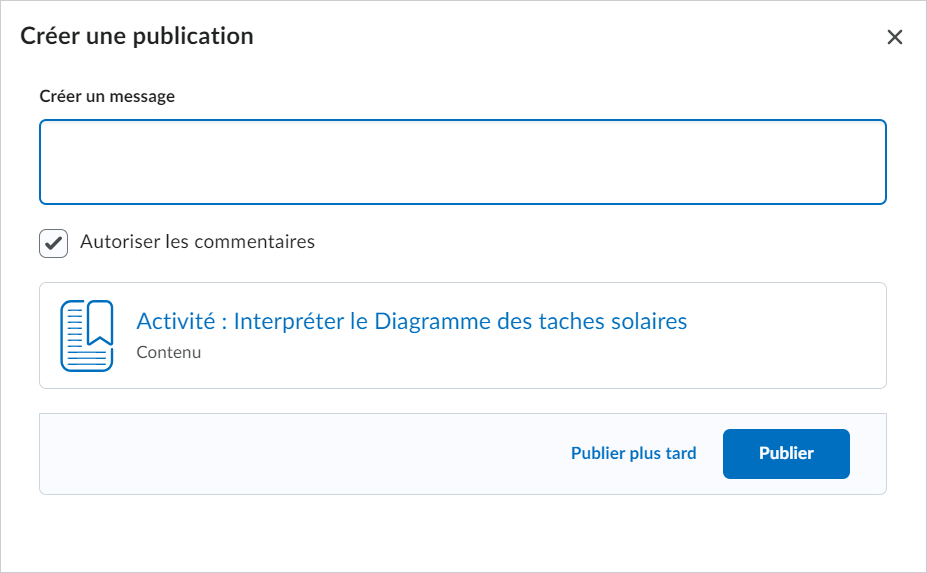 La boîte de dialogue Créer une publication.