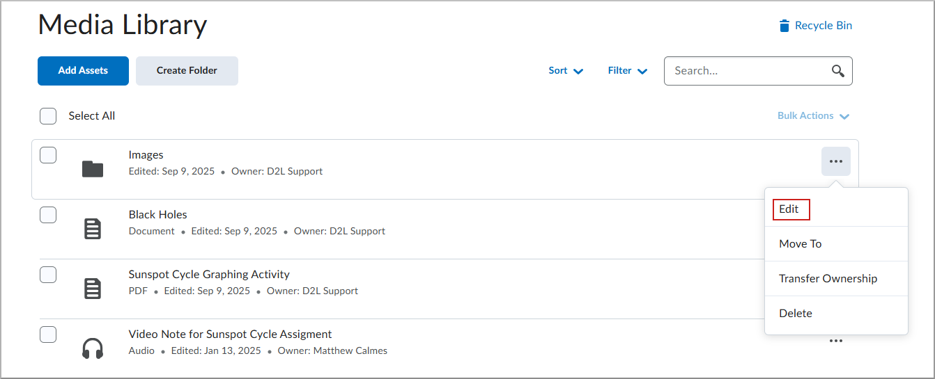 شاشة مكتبة الوسائط تبرز فيها "تحرير".