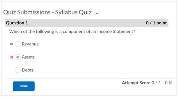 Um exemplo de revisão de questionário para uma tentativa de realização do questionário.