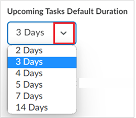 The Upcoming Tasks Default Duration field