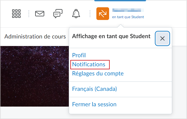 L'option Notifications du menu de l'utilisateur