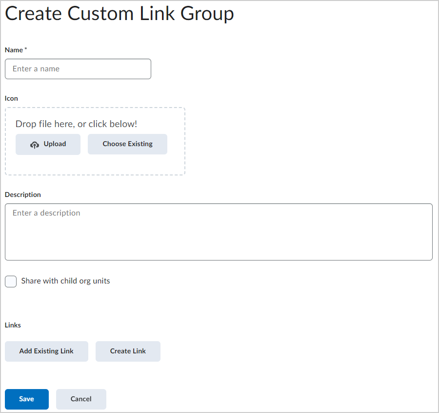 The Create Custom Link Group page.