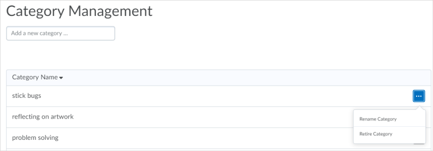 The Category Management page in the Portfolio tool.