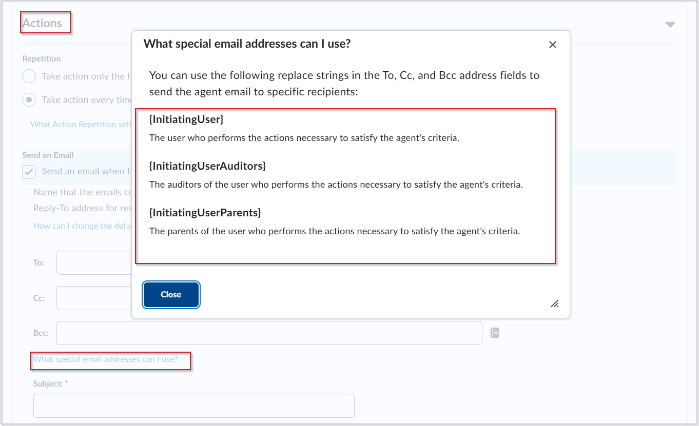 The Actions section showing the Change User Enrollments option set to change current role.