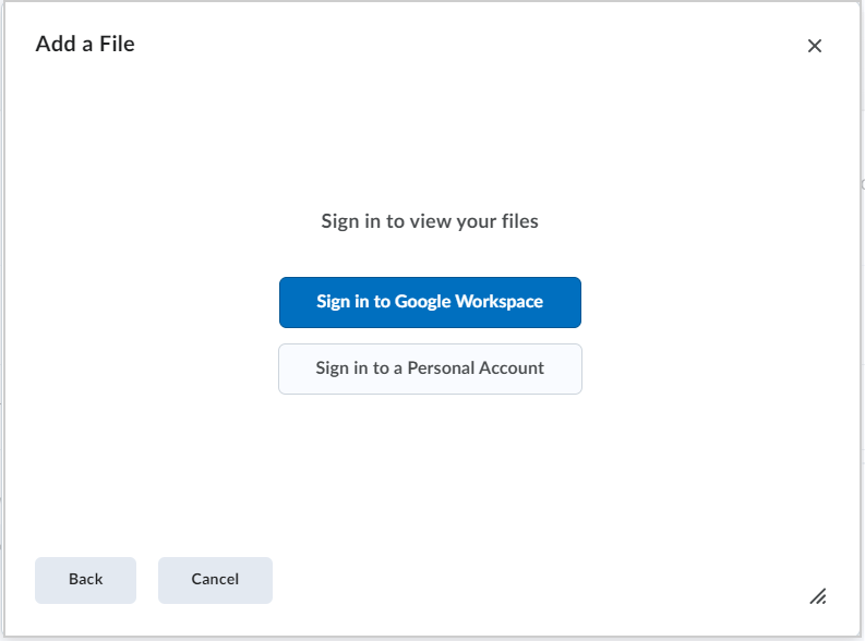 The Add a File dialog displaying the different sign in options.