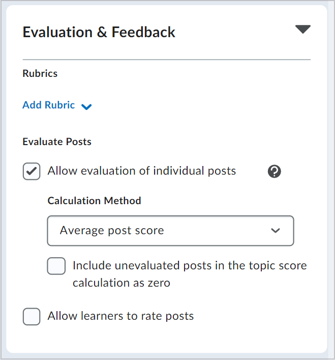 O menu suspenso Avaliação e feedback foi expandido.