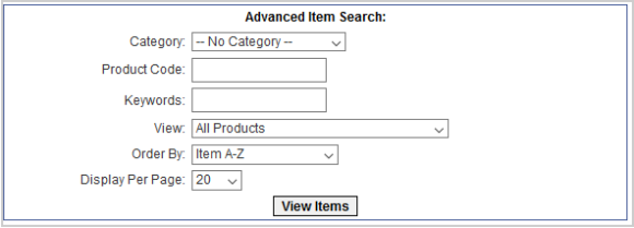 The Advanced Item Search with input fields for searching for products in the Products Waiting Lists page