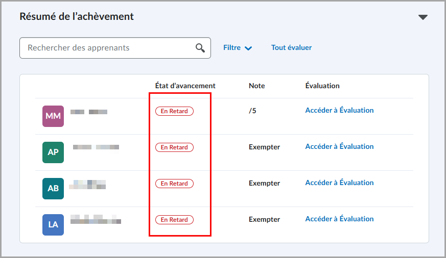 Vue de l’apprenant du Contenu, dans lequel la date d'échéance de la première publication est mise en évidence.