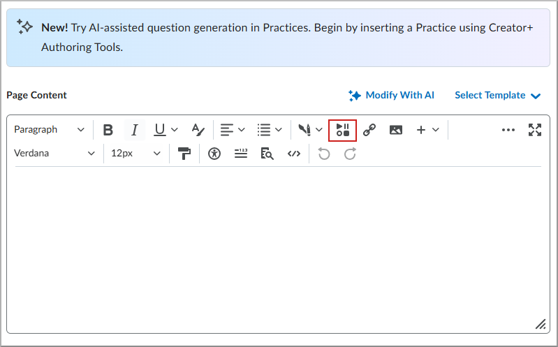Insert Stuff button highlighted in Brightspace Editor.