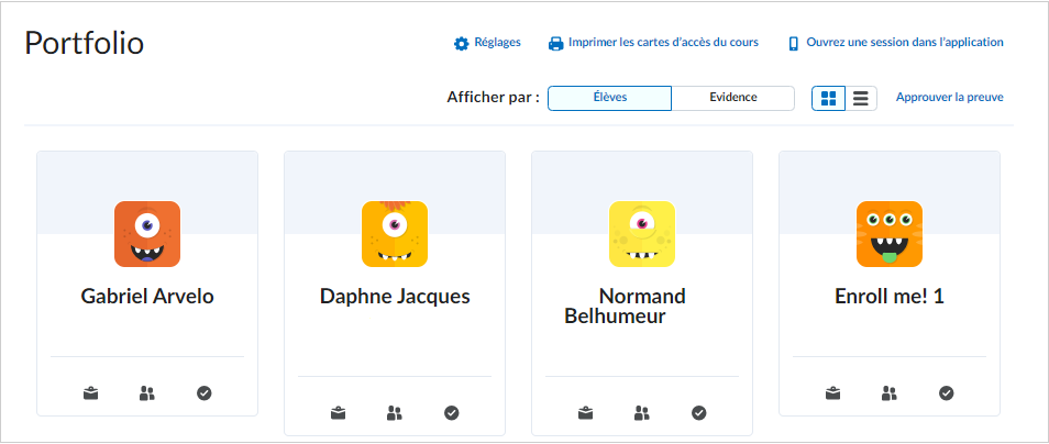 Afficher des portfolios par élève dans l'outil Portfolio