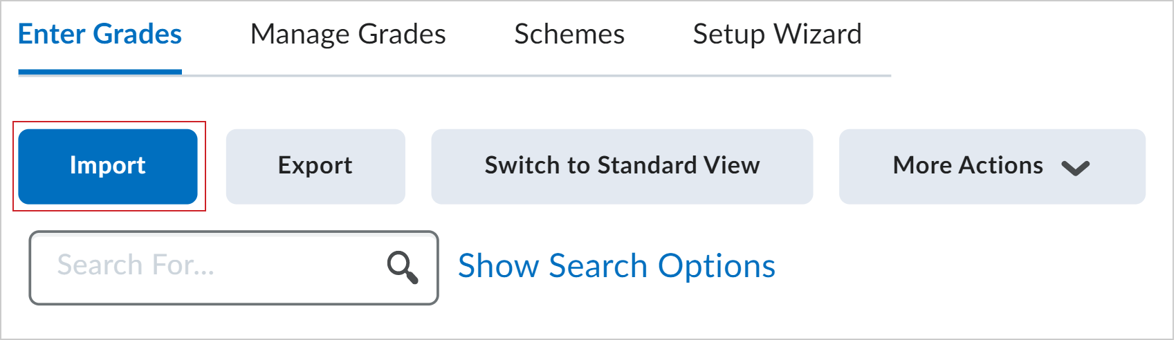 The Import option in the Enter Grades tab.